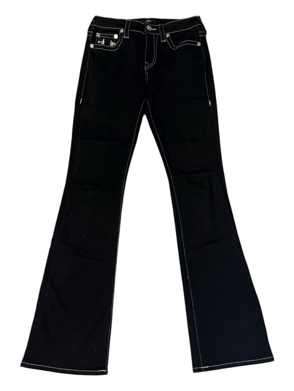 True Religion Black Flared Jeans with Contrast Stitching - Picture 2 of 8